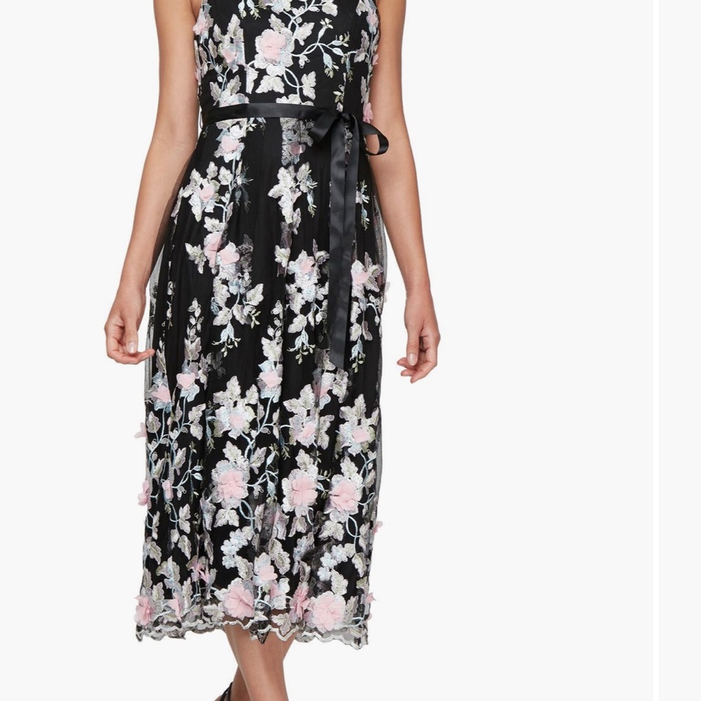 Black Midi Dress with Floral Embroidery